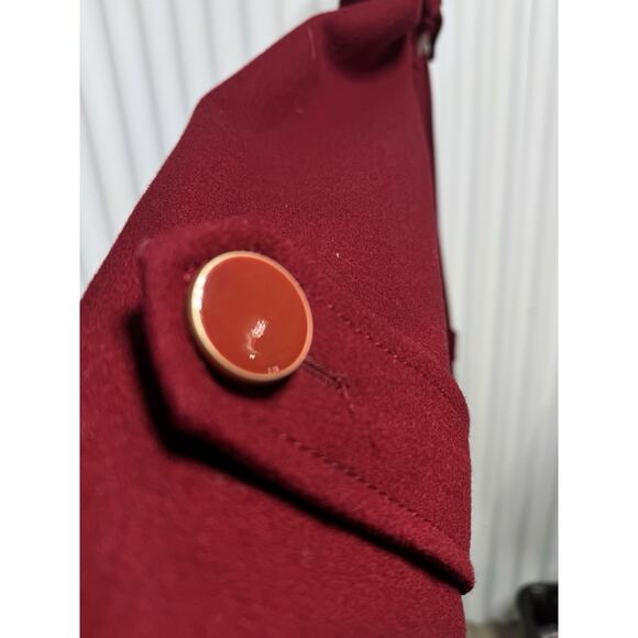 Kenneth Cole N.Y. Wool Blend Maroon Coat Classic Button Shoulder Season Size 10 - Picture 3 of 9